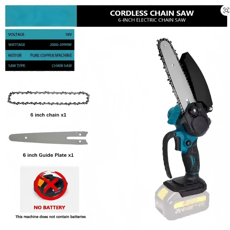 Mini Electric Chainsaw 6 Inch - 1700RPM 6 Inch Mini Li-Ion Electric
